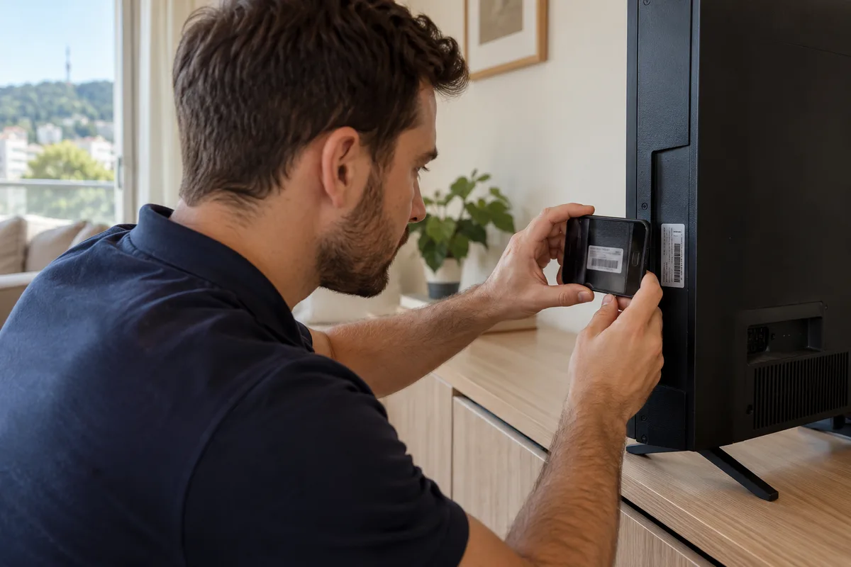 Televisor con pantalla negra y mando a distancia