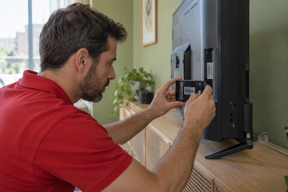 Fotografía de la etiqueta del modelo sin desmontar el televisor