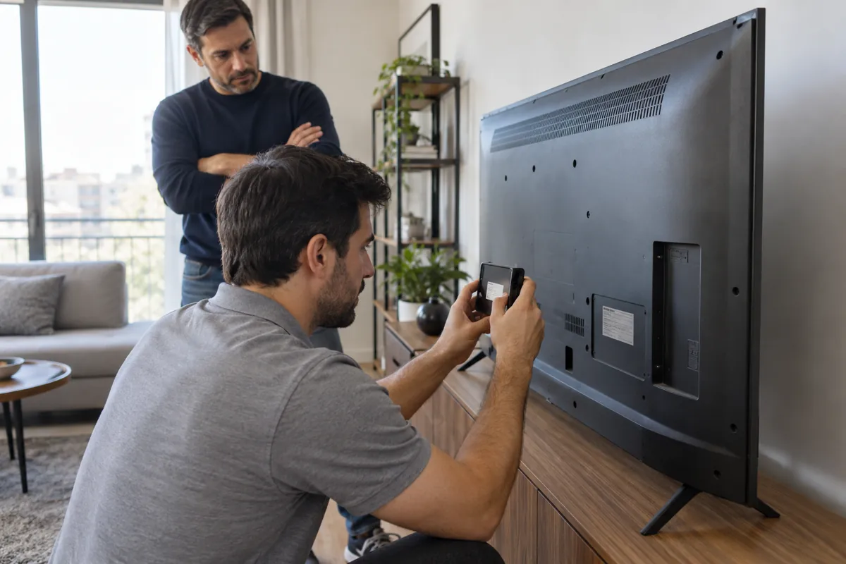 Fotografía de la etiqueta del modelo sin desmontar el televisor