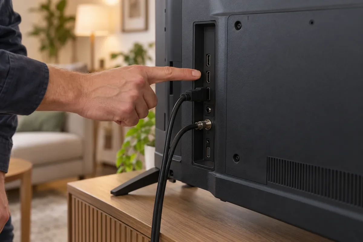 Conexiones exteriores de un televisor con su carcasa cerrada